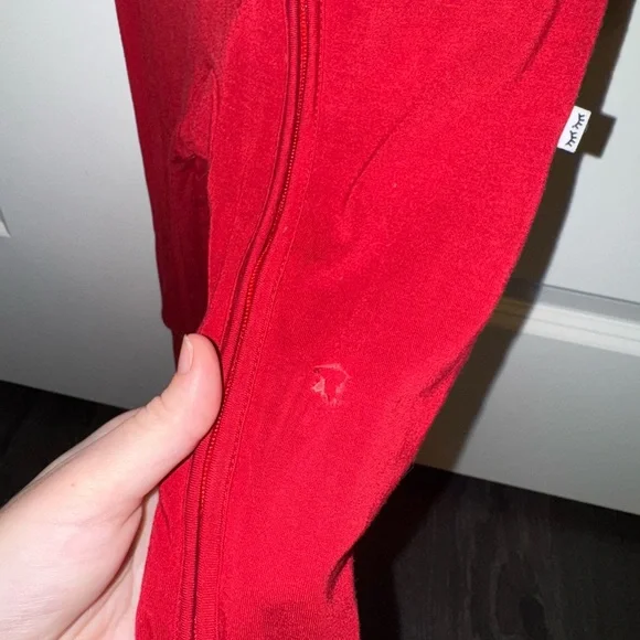 Little Sleepies Solid Red Zippy Used 12-18 months Bamboo Pajama Ripped Knee - Picture 7 of 7